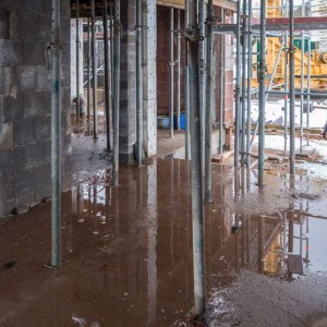 Ein Dschungel aus Stützen im zukünftigen Tierarzt-Zimmer zur Stabilisierung der Erdgeschoss-Decke / © 2014 Arche KaNaum (NH)