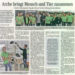 Artikel in der WLZ vom 27.07.'15 zu unserer Tierhaus-Eröffnung / © 2015 E. Schulten / WLZ