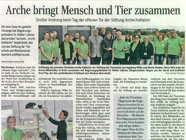 Artikel in der WLZ vom 27.07.'15 zu unserer Tierhaus-Eröffnung / © 2015 E. Schulten / WLZ